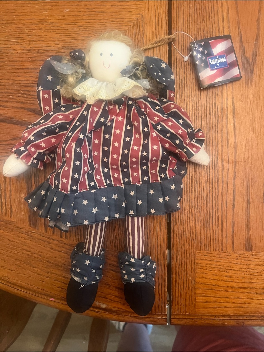 Vintage Looking Rag Doll Plush Toy - Red, White & Blue